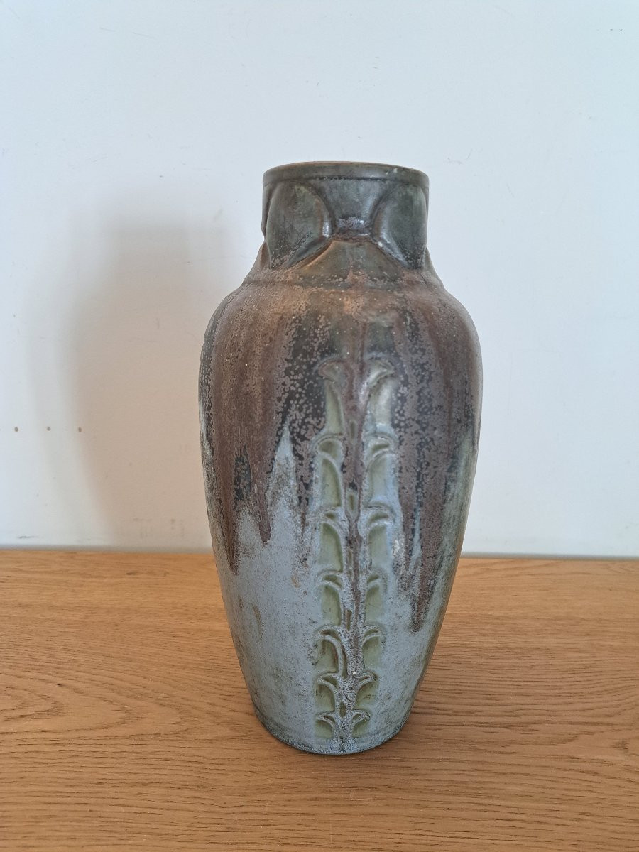 Denbac , Large Glazed Stoneware Vase , Early XX°.-photo-3