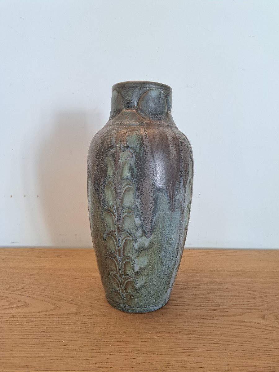 Denbac , Large Glazed Stoneware Vase , Early XX°.-photo-4