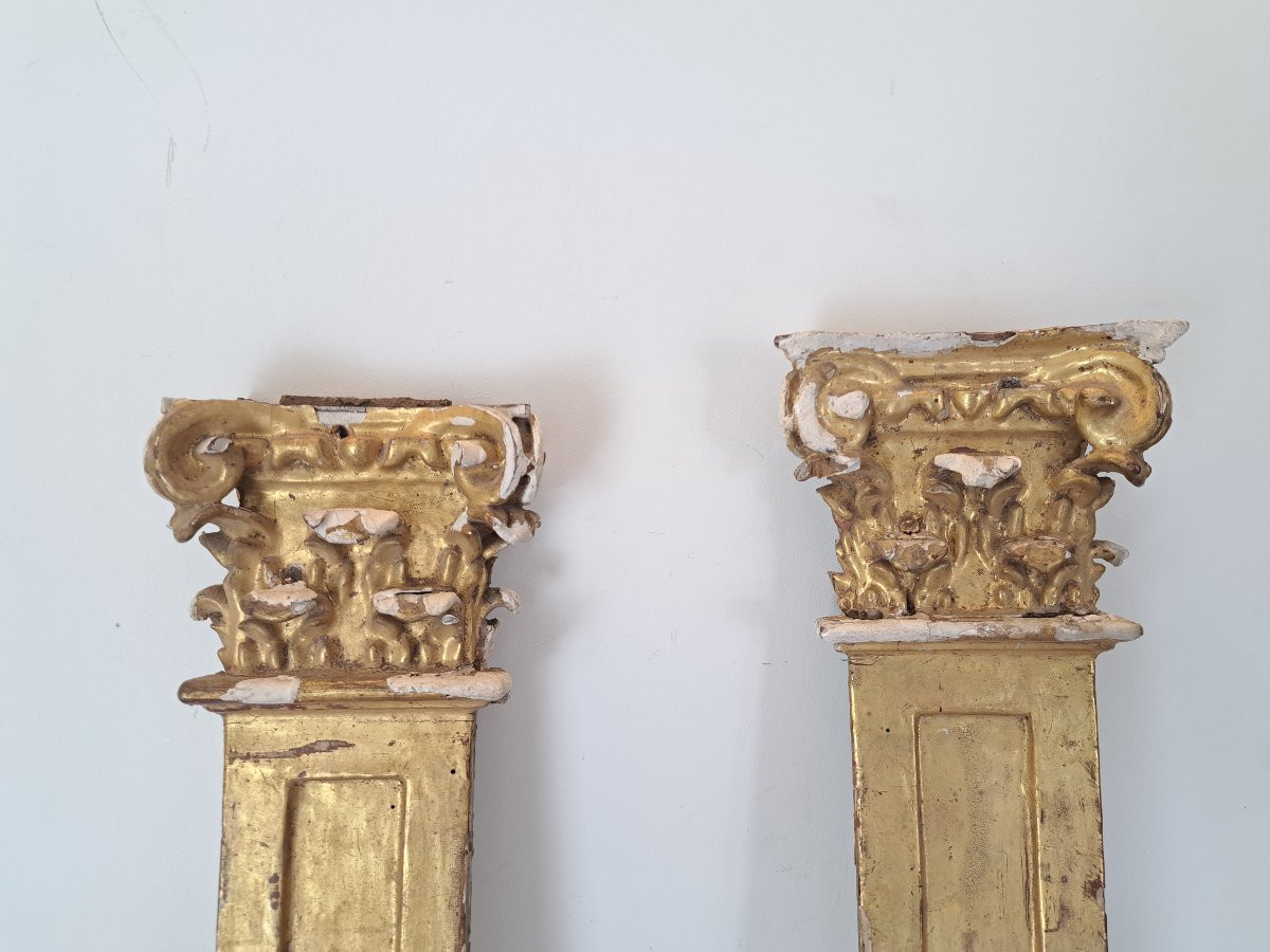 Paire de pilastres de boiserie , Bois doré , XVIII°. -photo-1
