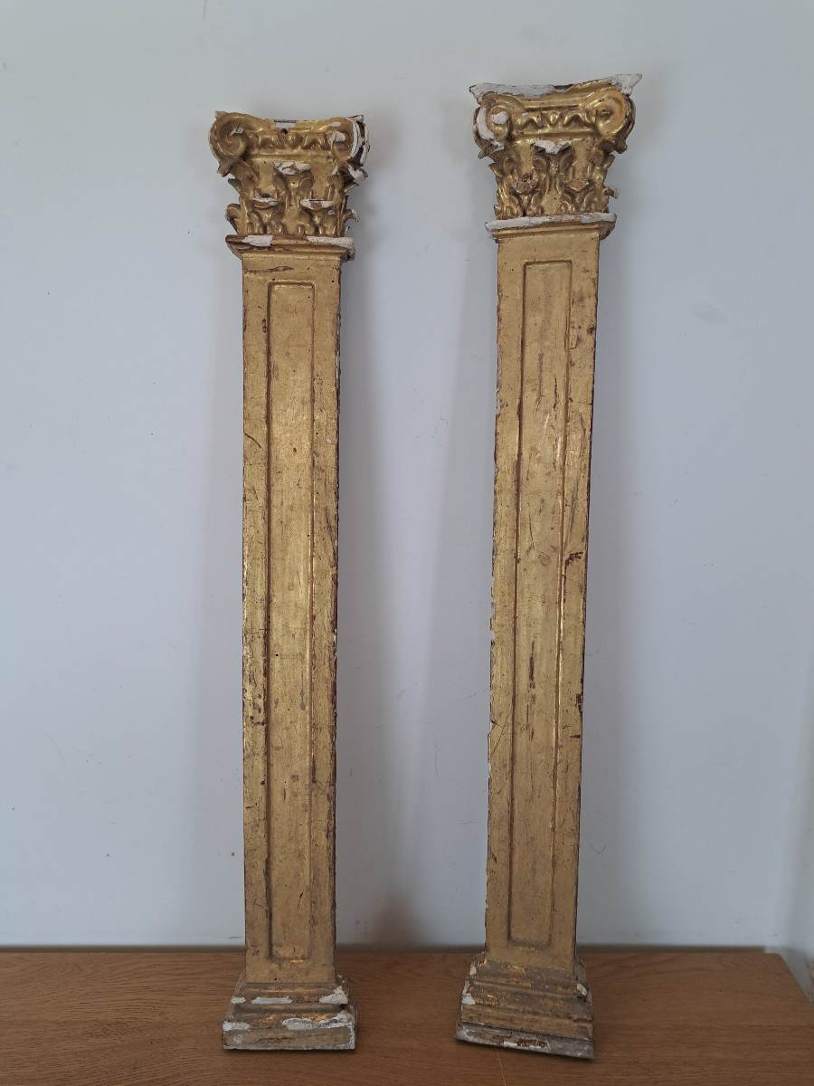 Paire de pilastres de boiserie , Bois doré , XVIII°. 