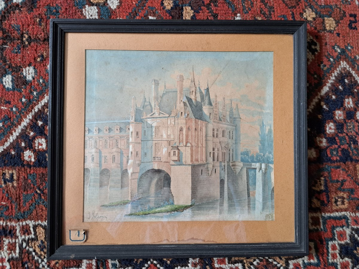 Château De Chenonceaux , Watercolor , Signed , XIX°.