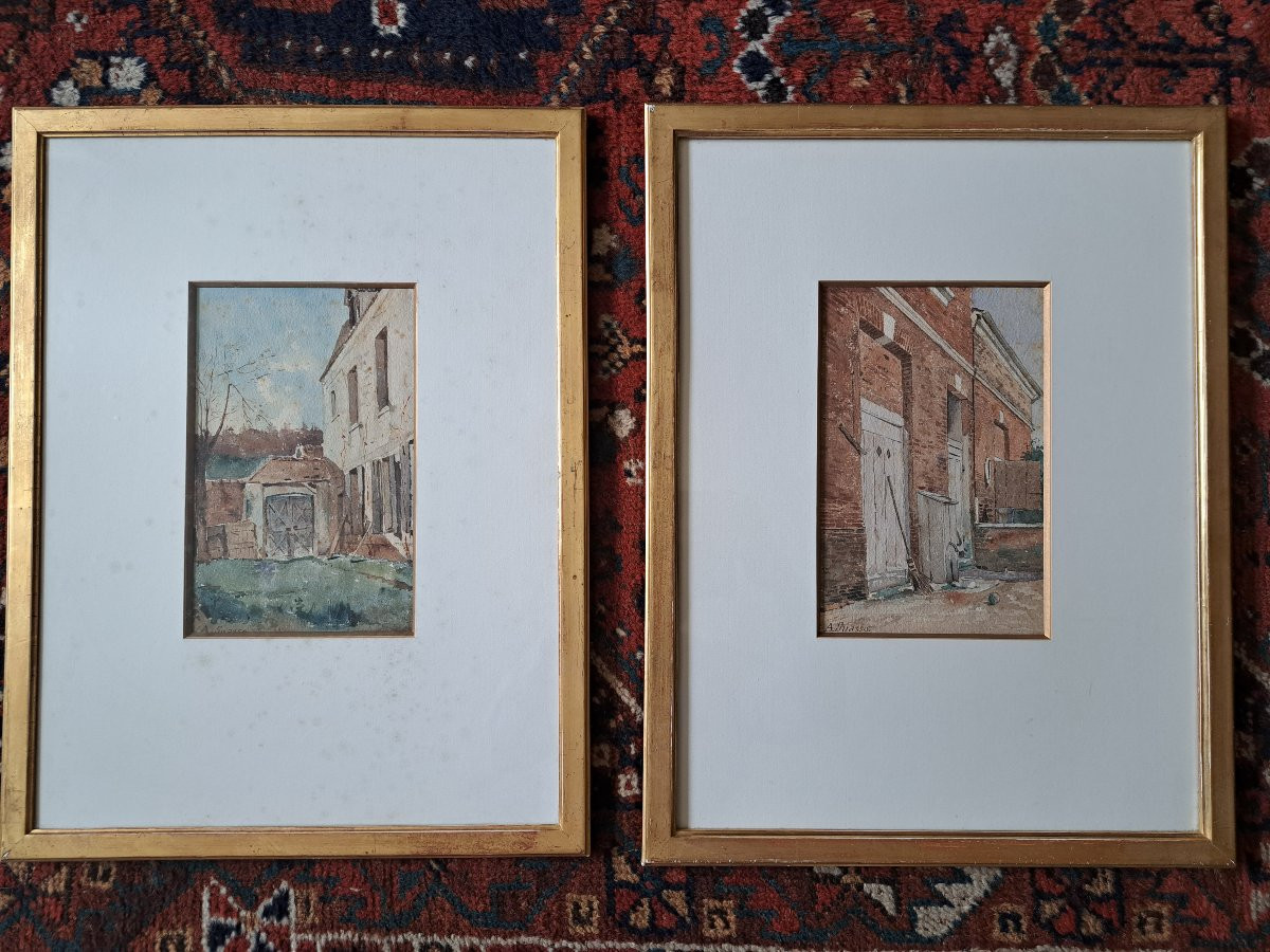 Abraham Lopes Suasso , Cours de fermes , Paire d'aquarelles , XIX°. -photo-2