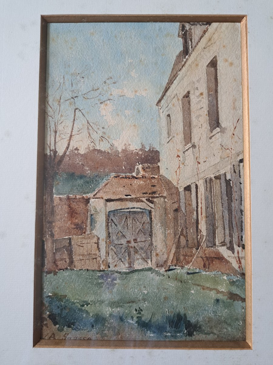 Abraham Lopes Suasso , Cours de fermes , Paire d'aquarelles , XIX°. -photo-1