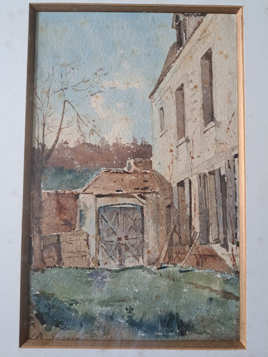 Abraham Lopes Suasso , Cours de fermes , Paire d'aquarelles , XIX°. -photo-2