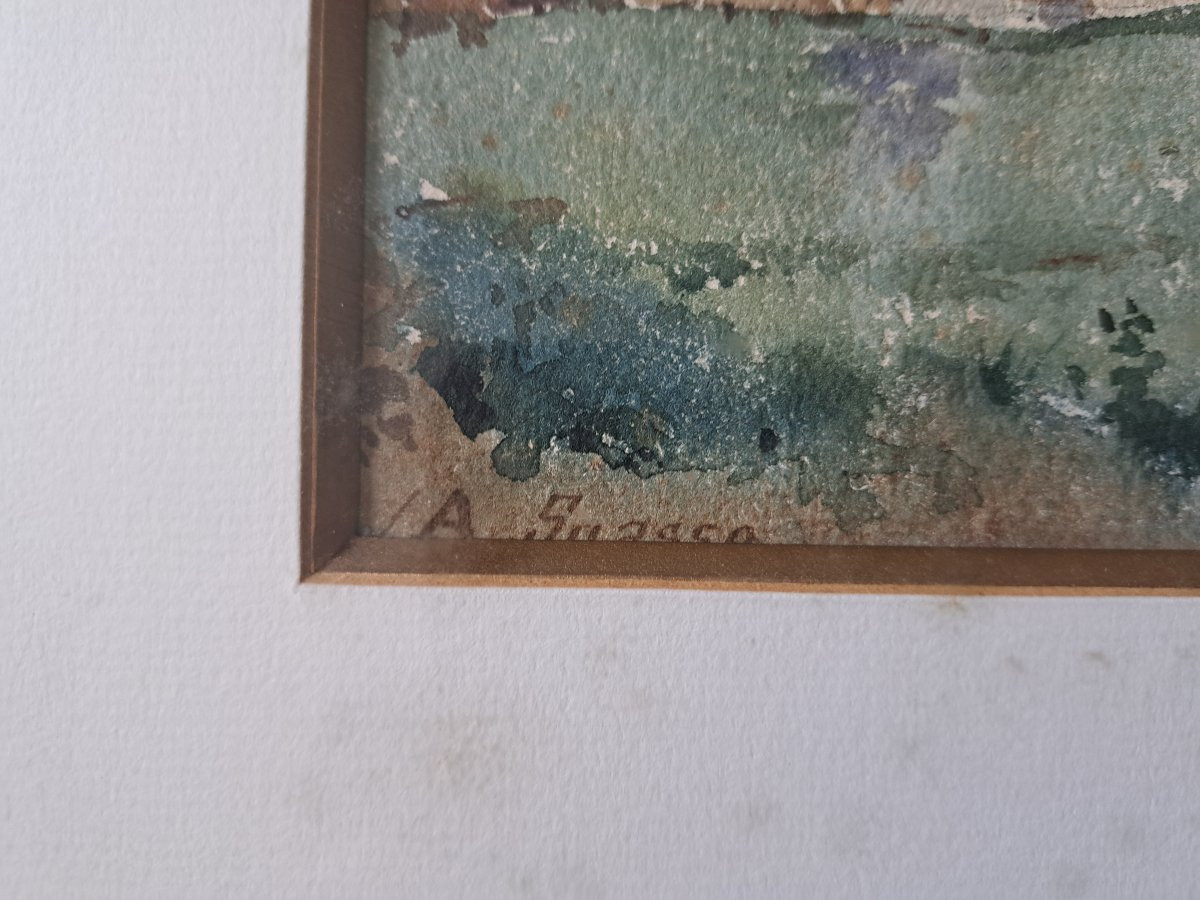 Abraham Lopes Suasso , Cours de fermes , Paire d'aquarelles , XIX°. -photo-4
