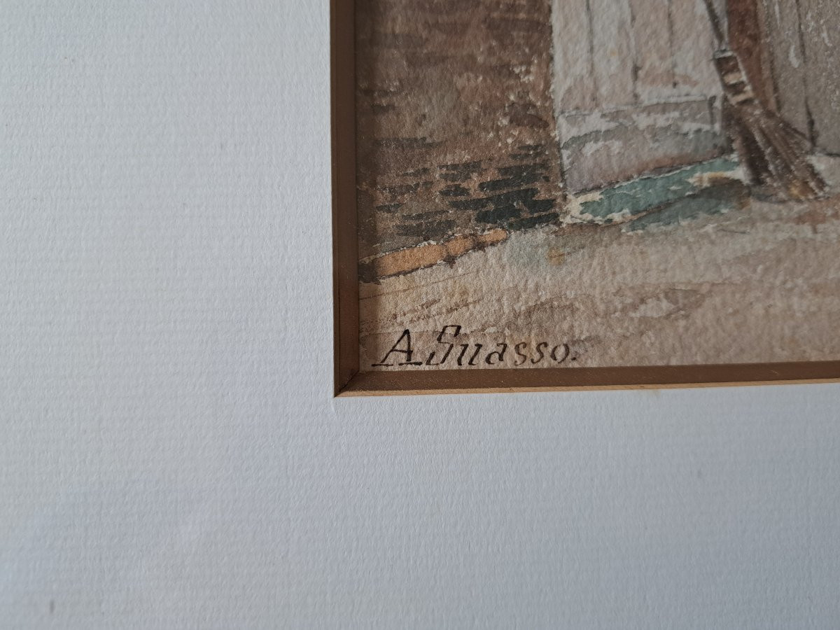 Abraham Lopes Suasso , Cours de fermes , Paire d'aquarelles , XIX°. -photo-5