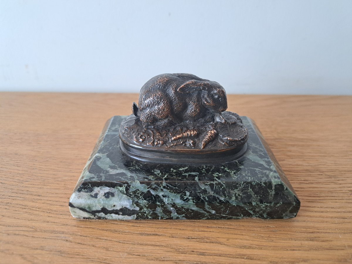 Attributed To Antoine Louis Barye , Rabbit And Cabbage Leaves , Bronze , XIX°.-photo-2