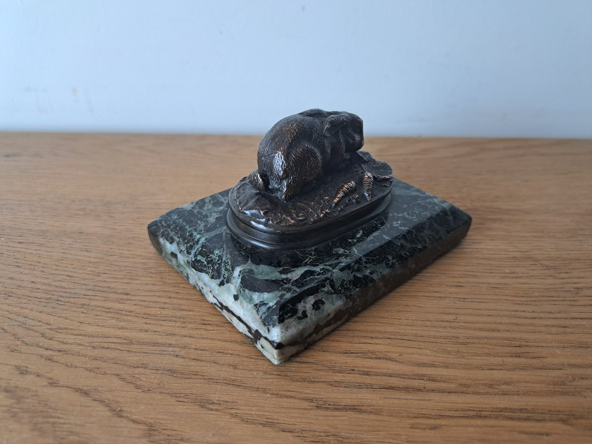 Attributed To Antoine Louis Barye , Rabbit And Cabbage Leaves , Bronze , XIX°.-photo-1