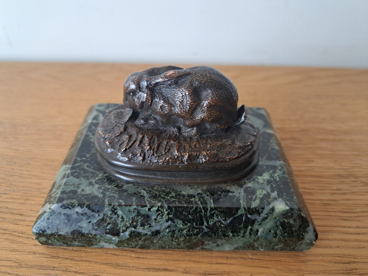 Attributed To Antoine Louis Barye , Rabbit And Cabbage Leaves , Bronze , XIX°.