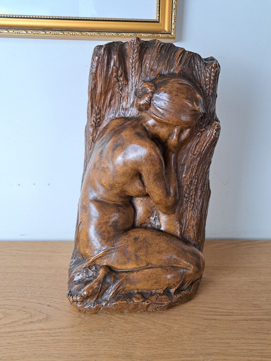 Attribué à Gaston Leroux , Nu féminin accroupi , Terre cuite , XIX°/Début XX°. 