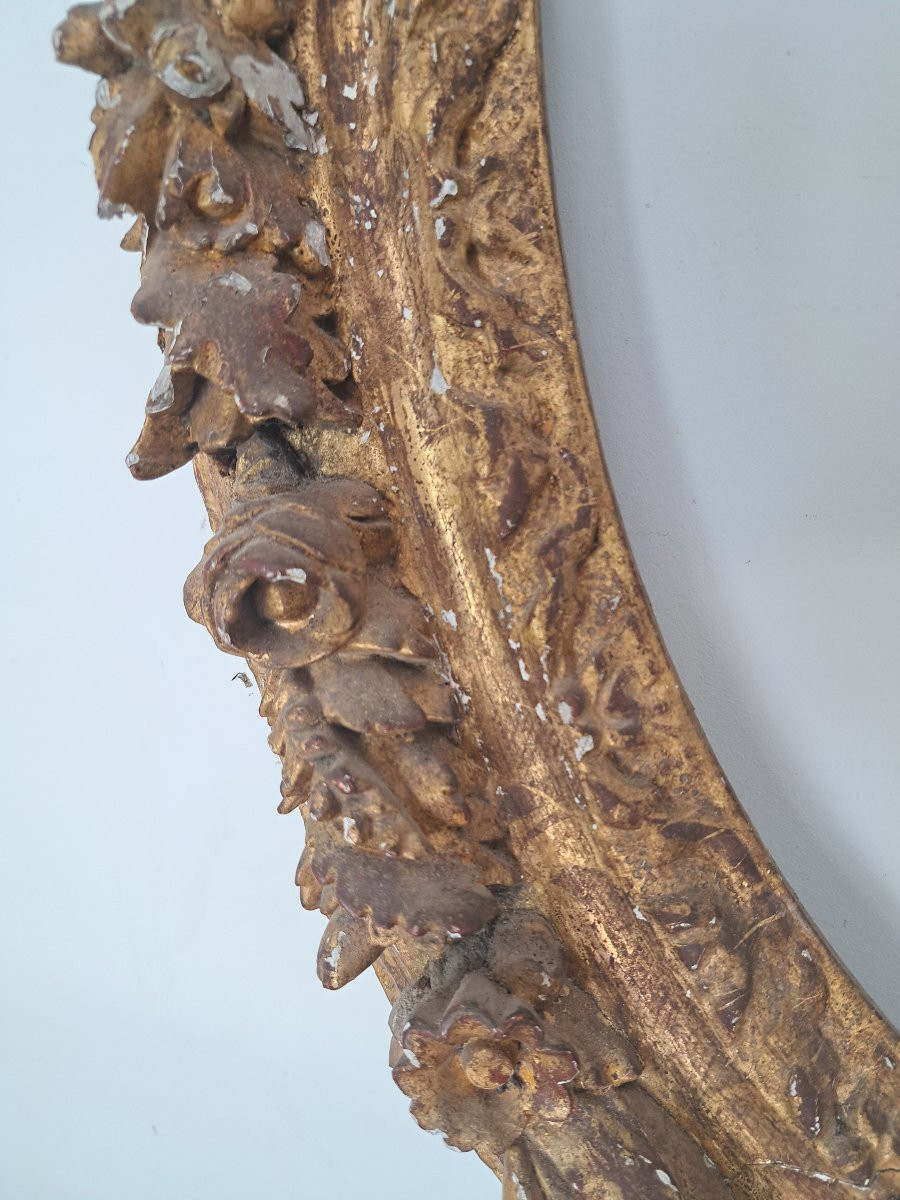 Grand cadre ovale en bois sculpté doré , Louis XIV, XVII°/XVIII°. -photo-3