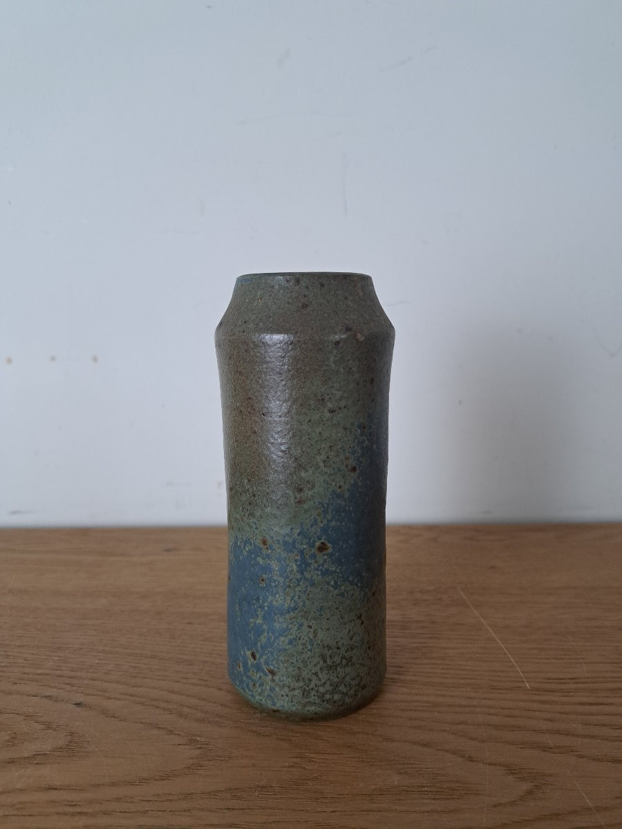André Bodin , Cylindrical Vase , Glazed Stoneware , XX°.-photo-2