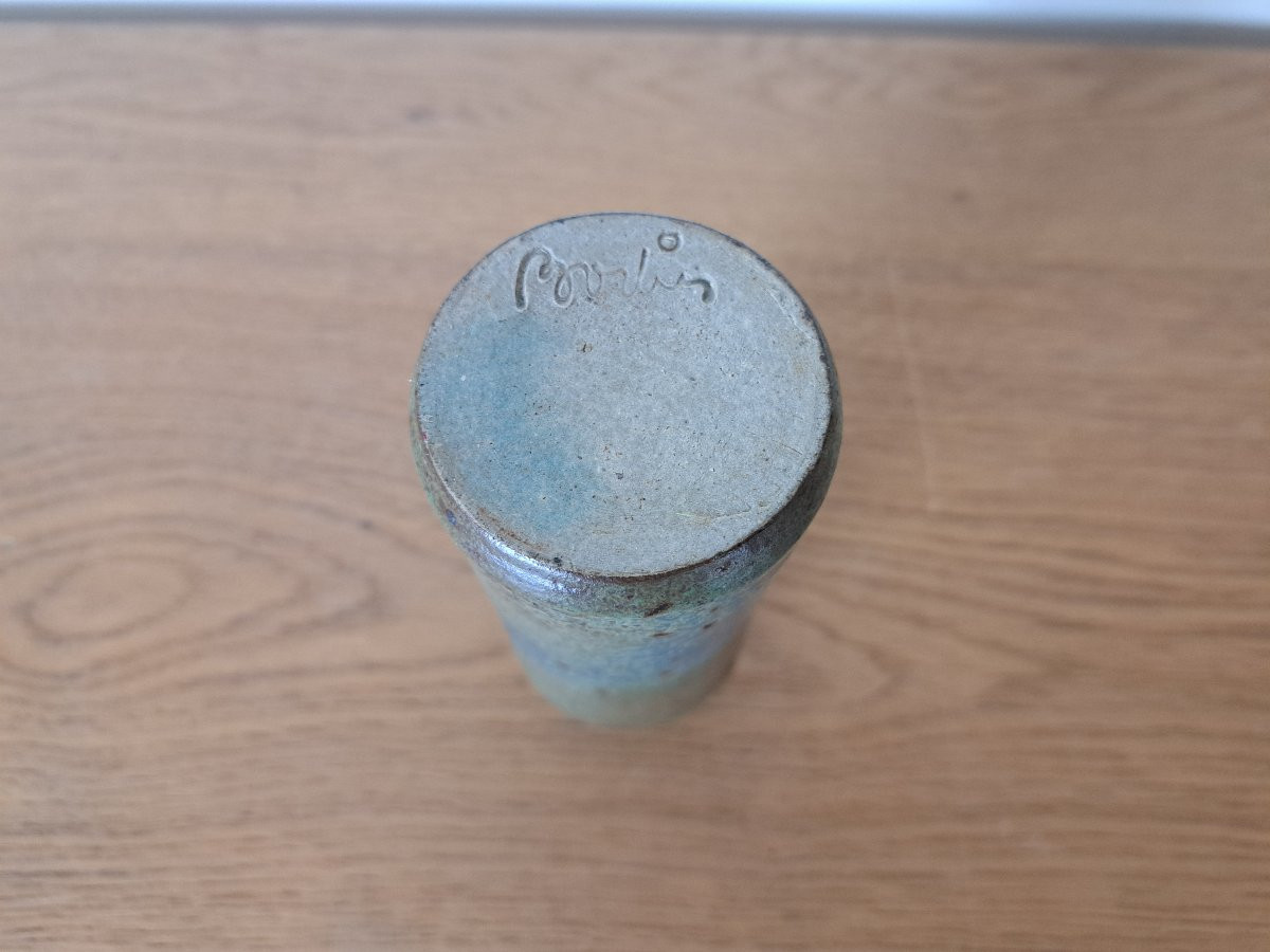André Bodin , Cylindrical Vase , Glazed Stoneware , XX°.-photo-2