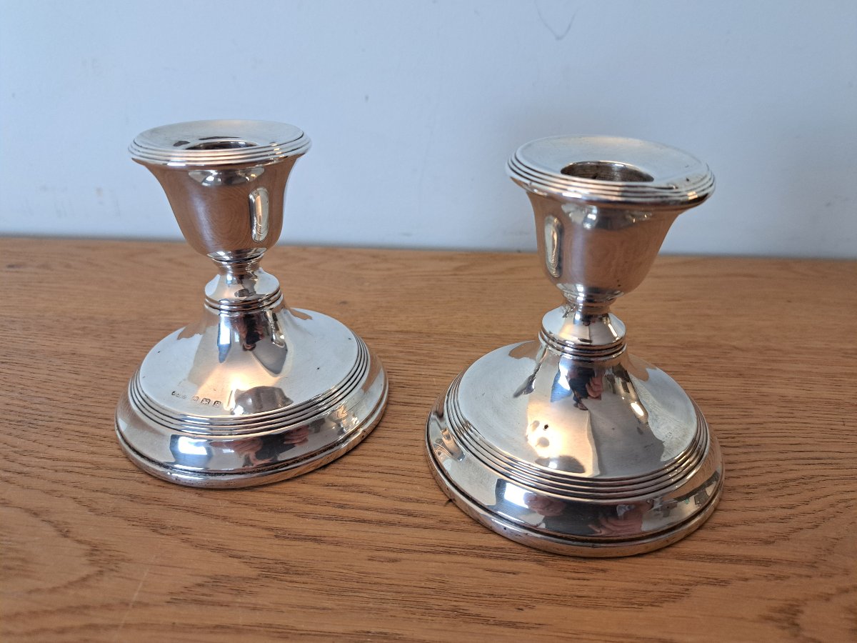 Pair Of Toilet Candlesticks , Solid Silver , England , XIX°/xx°.-photo-4