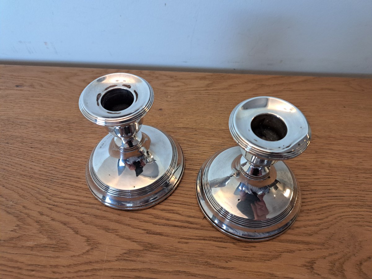 Pair Of Toilet Candlesticks , Solid Silver , England , XIX°/xx°.-photo-5