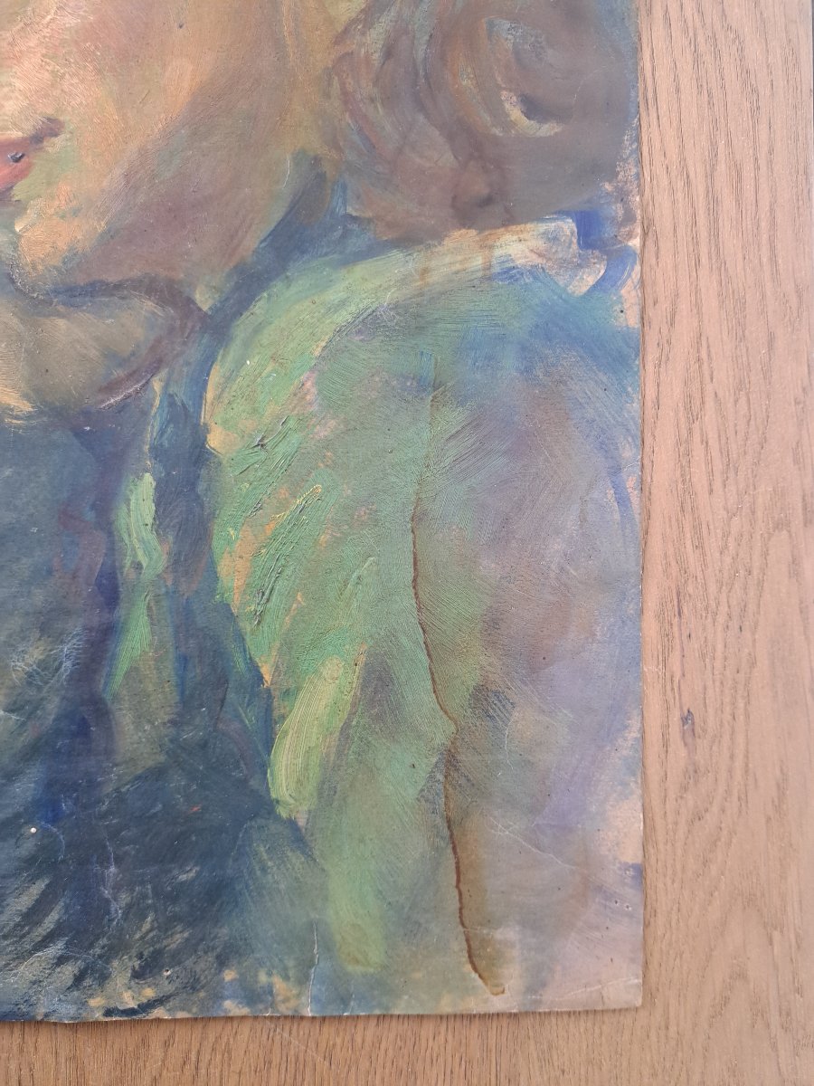 Portrait de femme , Huile sur papier , XX°. -photo-1