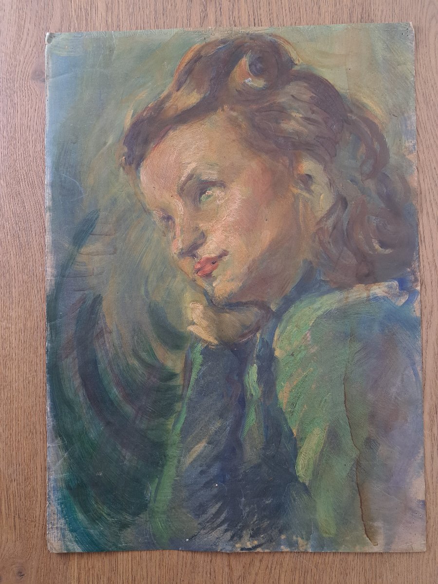 Portrait de femme , Huile sur papier , XX°. 