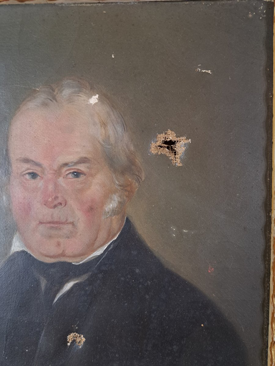 Portrait Of A Notable , Oil On Canvas , Wooden Frame And Gilded Stucco , XIX°.-photo-1