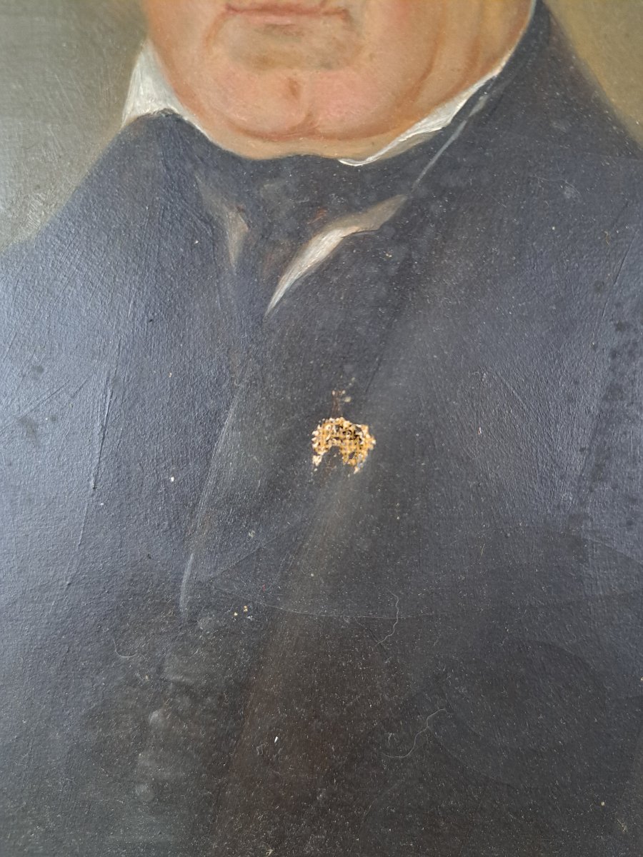 Portrait Of A Notable , Oil On Canvas , Wooden Frame And Gilded Stucco , XIX°.-photo-2