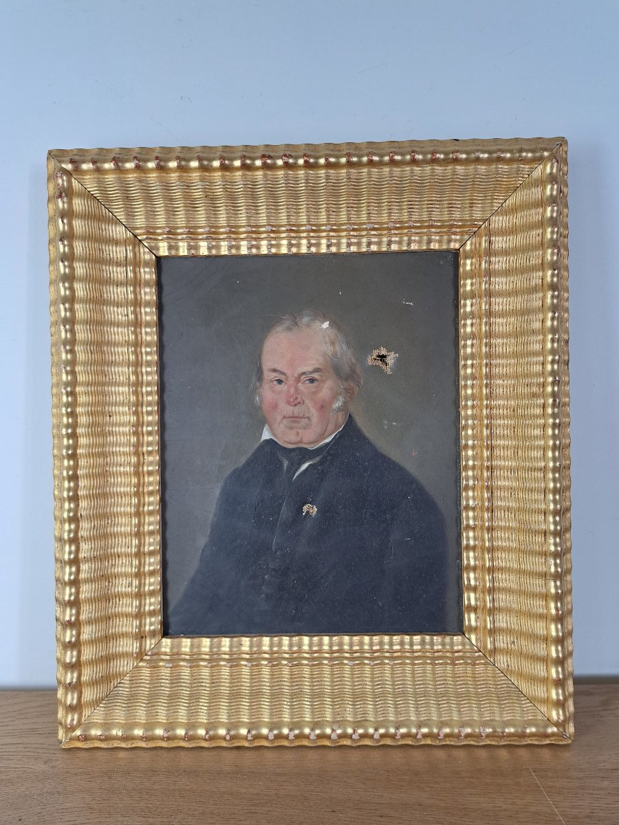 Portrait Of A Notable , Oil On Canvas , Wooden Frame And Gilded Stucco , XIX°.