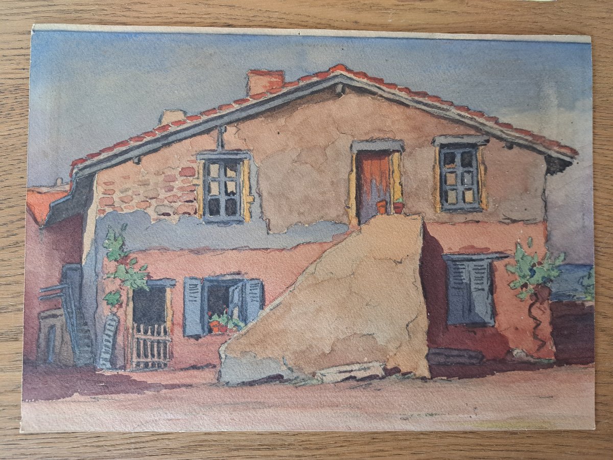 Southern Landscape And Farm , Two Watercolors , XX°.-photo-2