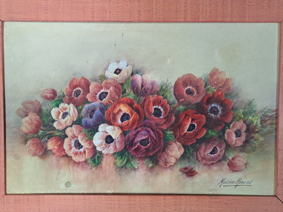 Madeleine Renaud , Bouquet Of Flowers , Watercolor , XX°.-photo-2