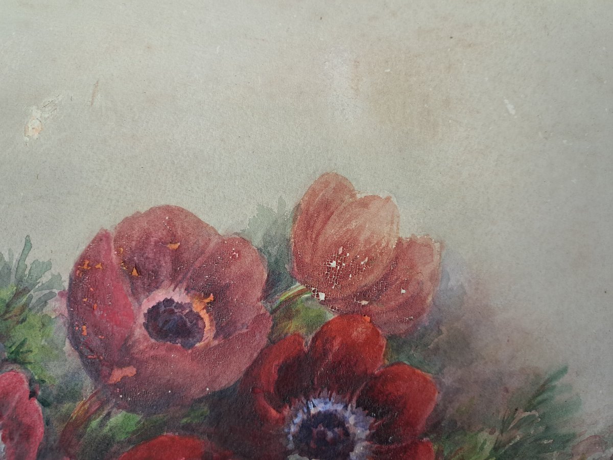 Madeleine Renaud , Bouquet Of Flowers , Watercolor , XX°.-photo-4