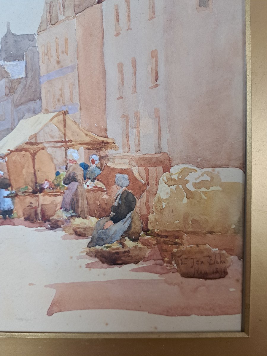Cathedral Of Saint Lo , Watercolor , Signed , XIX°.-photo-1