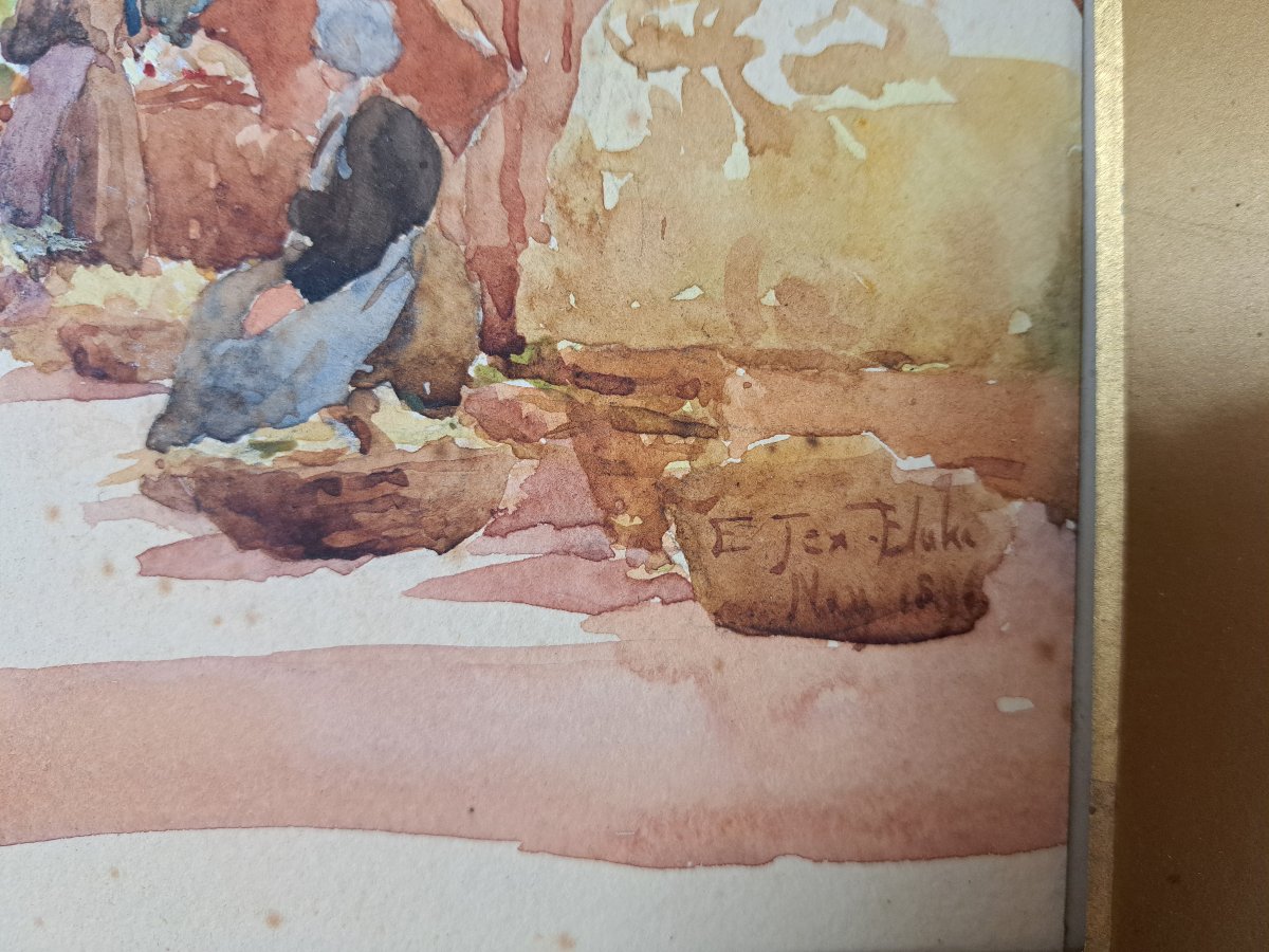 Cathedral Of Saint Lo , Watercolor , Signed , XIX°.-photo-2