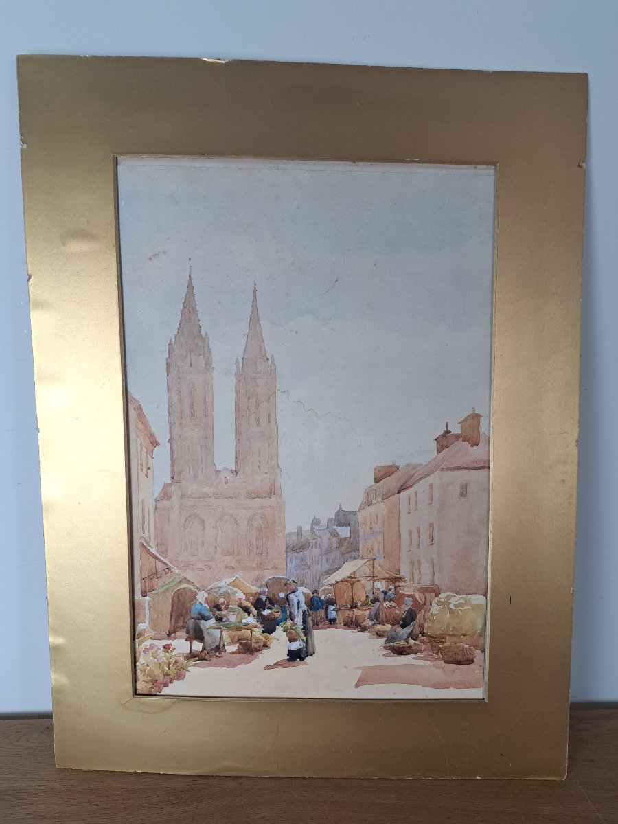 Cathedral Of Saint Lo , Watercolor , Signed , XIX°.