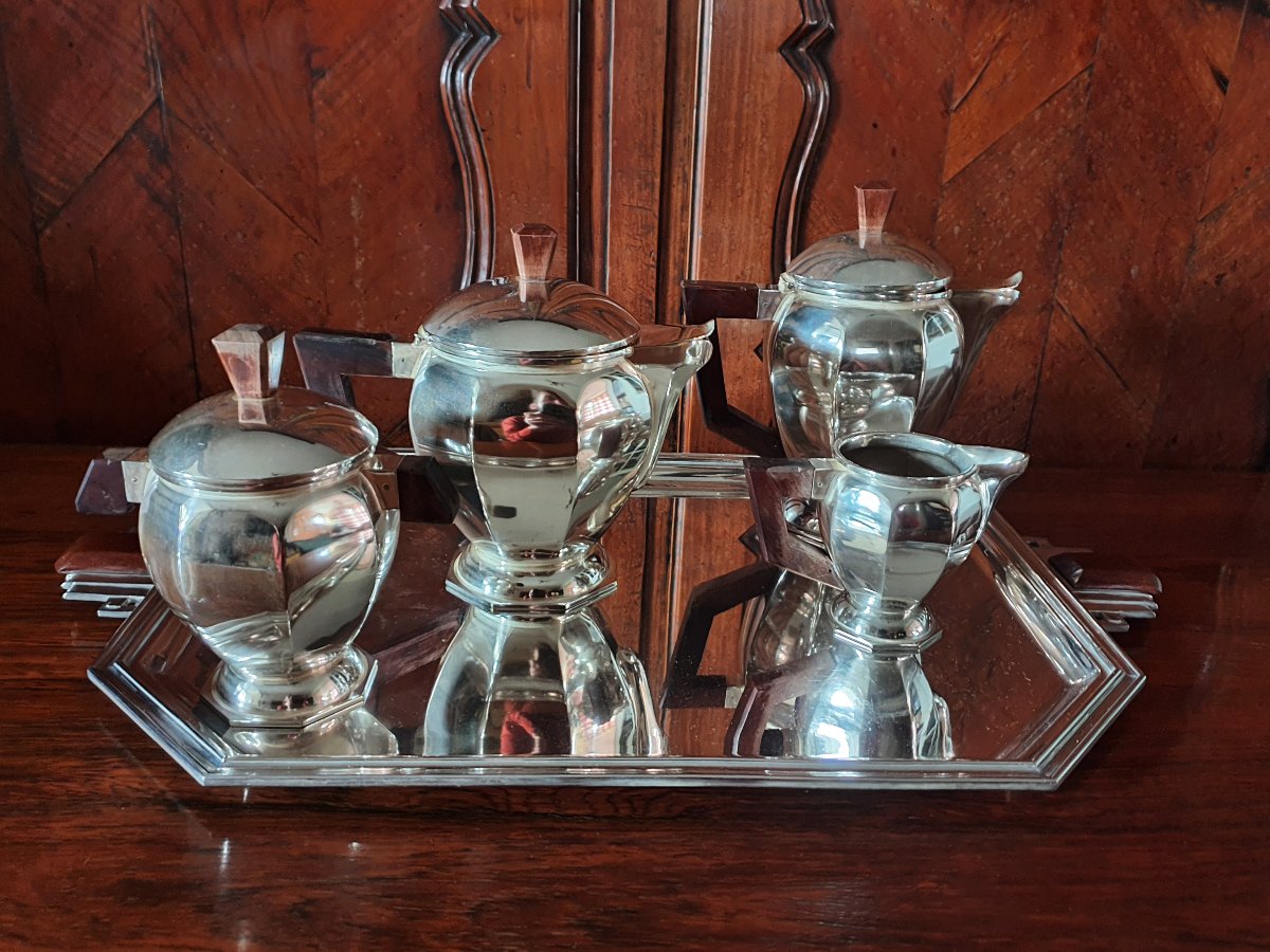 Service à thé /Café , Art Déco , Métal argenté , XX°. -photo-3