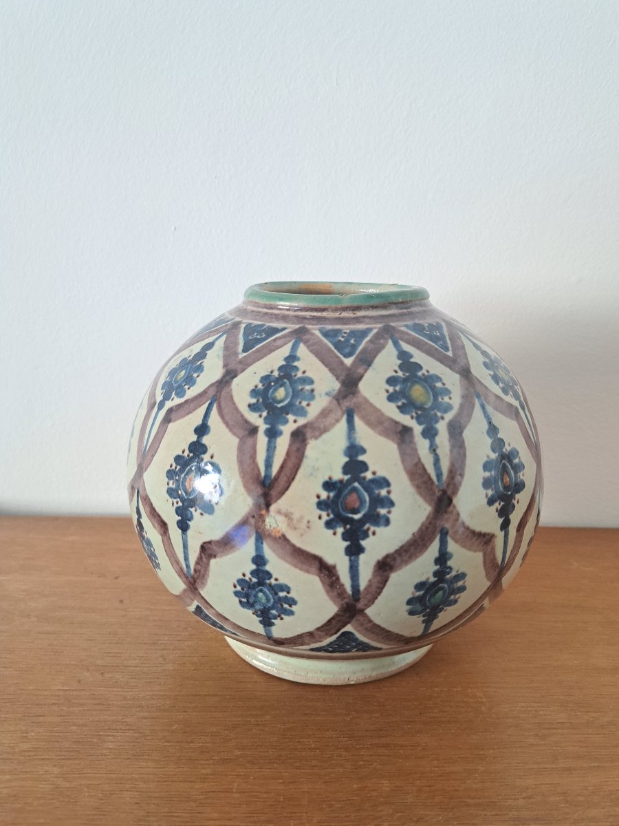Boujemaa Lamali, Ball-shaped Vase, Ceramic, Morocco, Early 20th Century. -photo-4