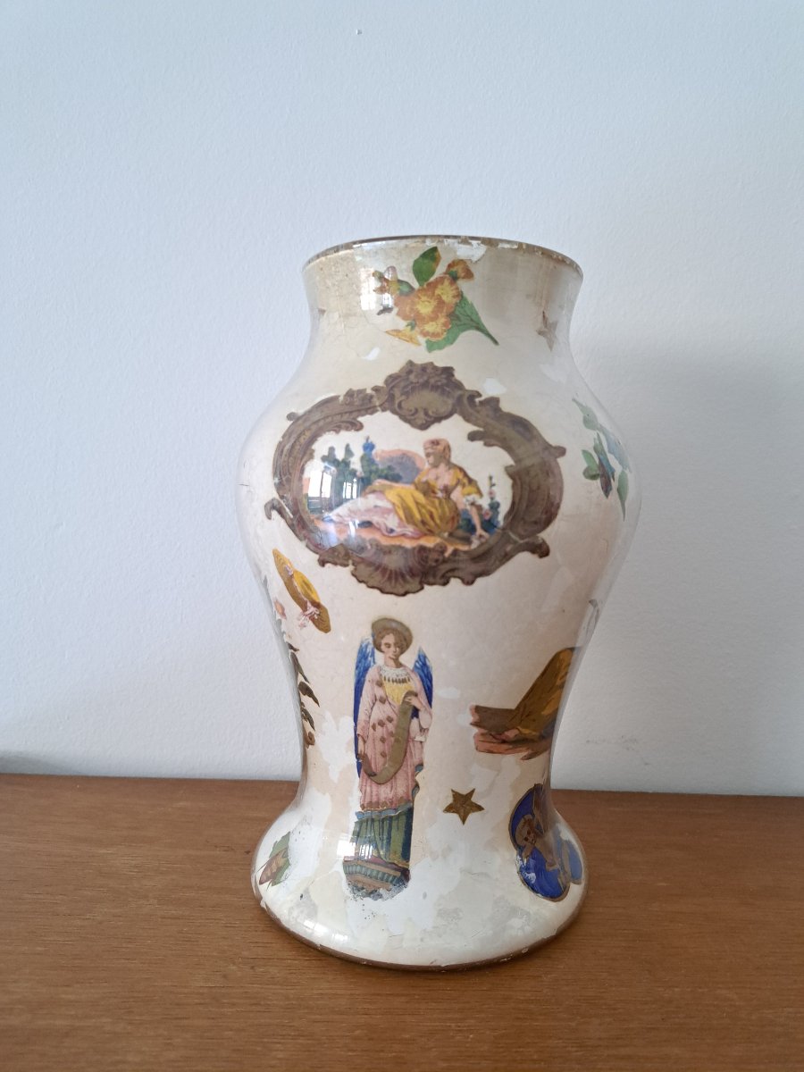 Vase balustre en fixé sous verre , Italie , Fin XVIII°. -photo-2