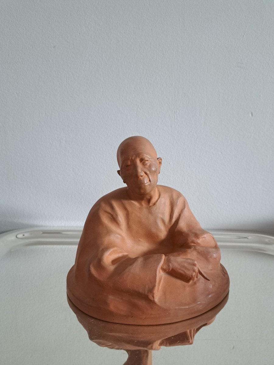 Gaston Hauchecorne , Buste de chinois , Terre cuite , Début XX°. -photo-2