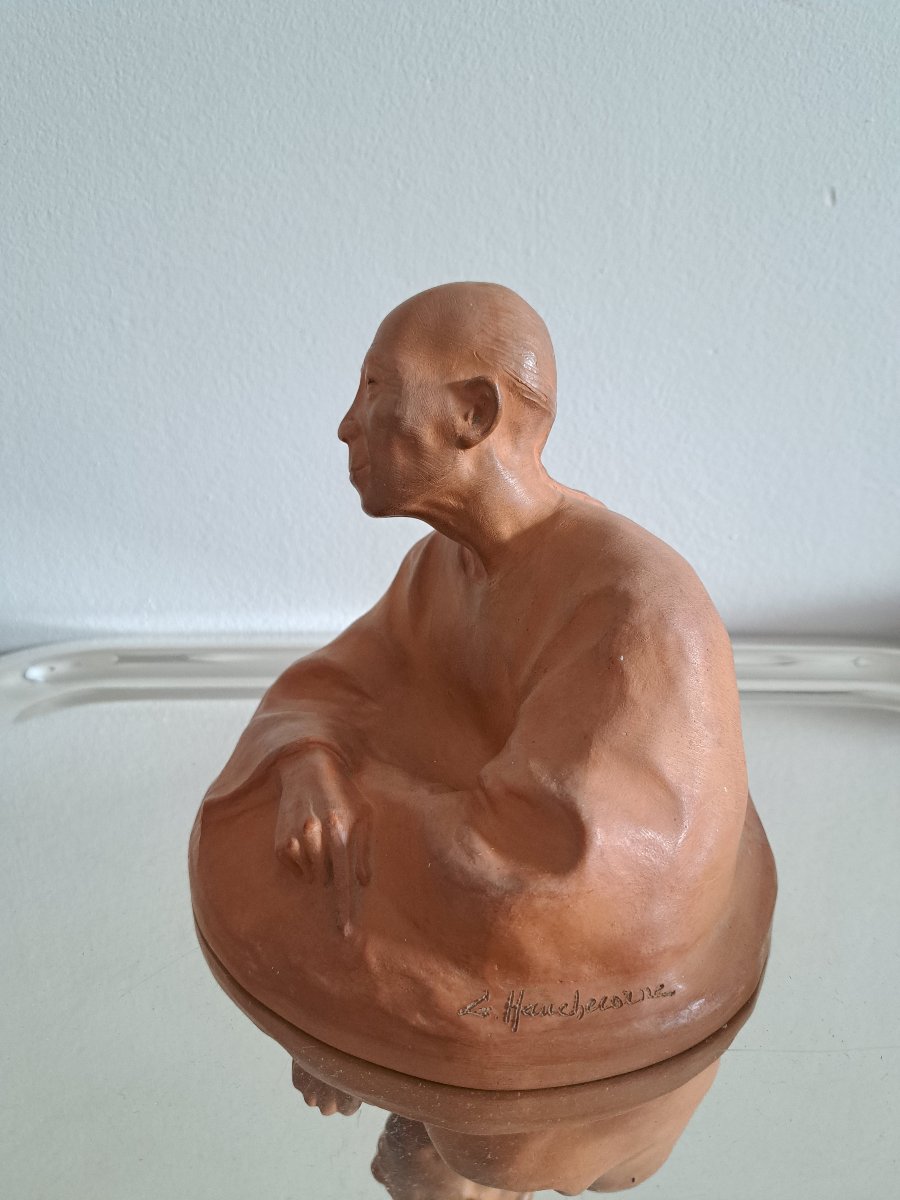 Gaston Hauchecorne , Buste de chinois , Terre cuite , Début XX°. -photo-3