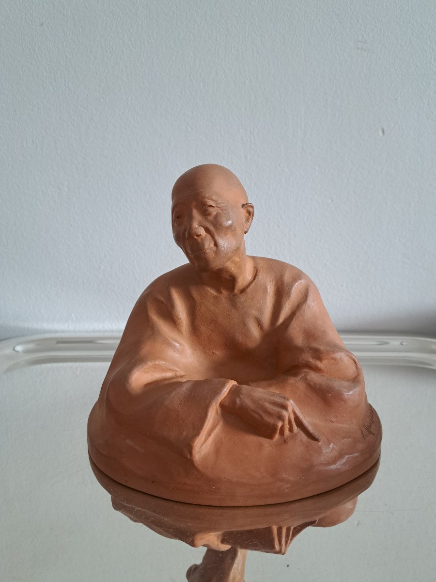 Gaston Hauchecorne , Buste de chinois , Terre cuite , Début XX°. -photo-2