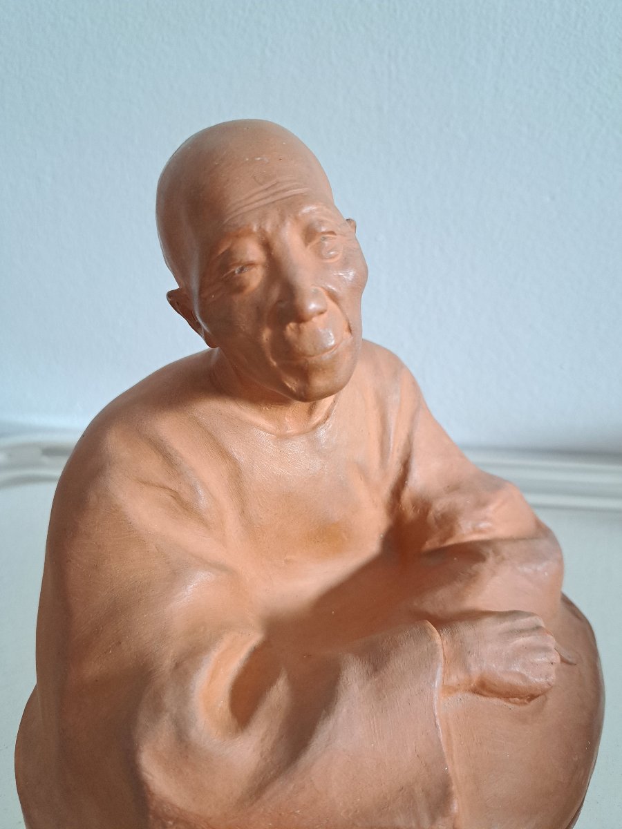 Gaston Hauchecorne , Buste de chinois , Terre cuite , Début XX°. -photo-4