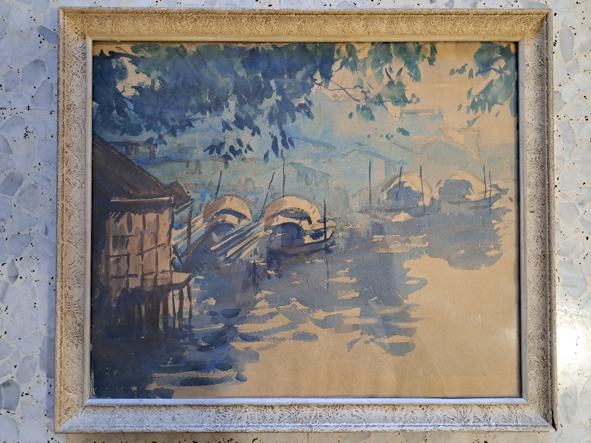 André Ragot , Paysage d'Indochine , Aquarelle ,  XX°. -photo-2