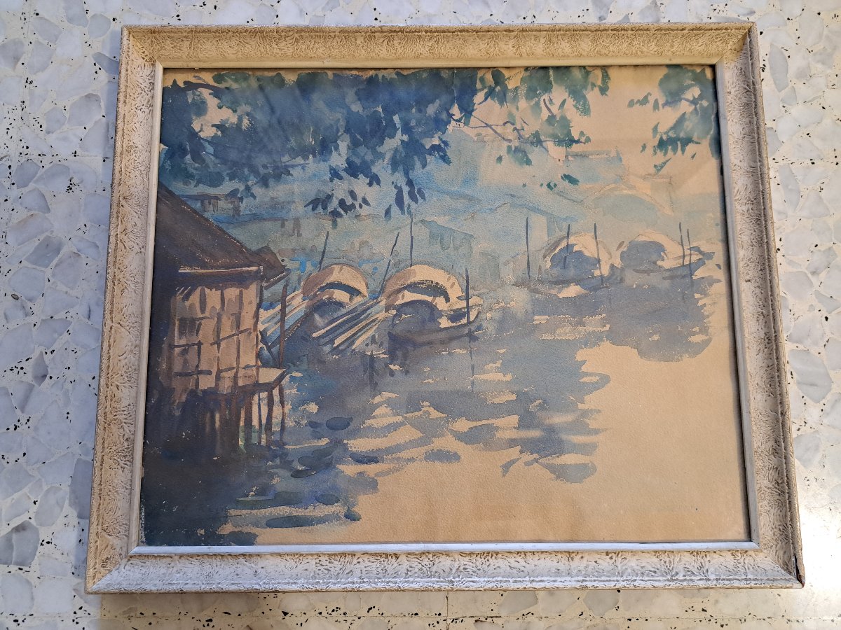 André Ragot , Paysage d'Indochine , Aquarelle ,  XX°. -photo-3