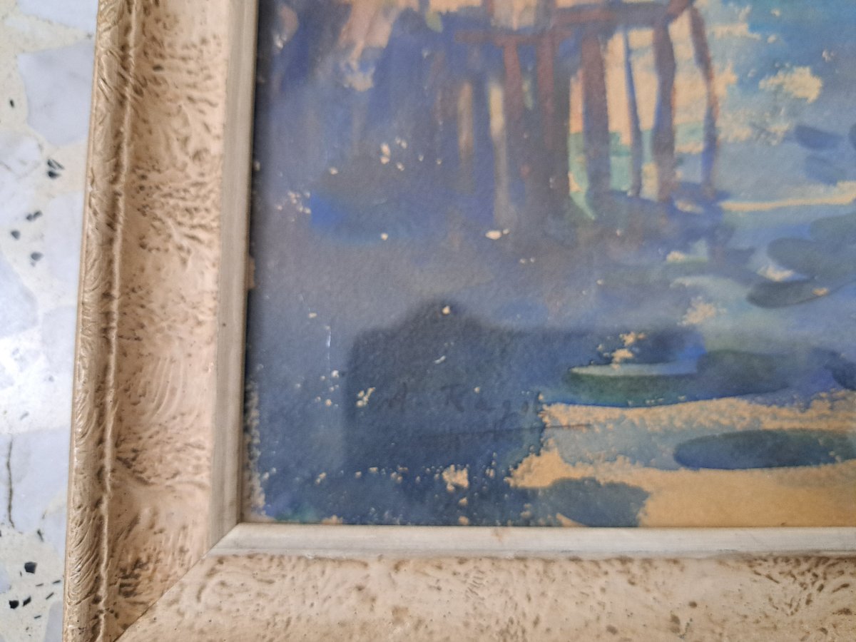 André Ragot , Paysage d'Indochine , Aquarelle ,  XX°. -photo-3