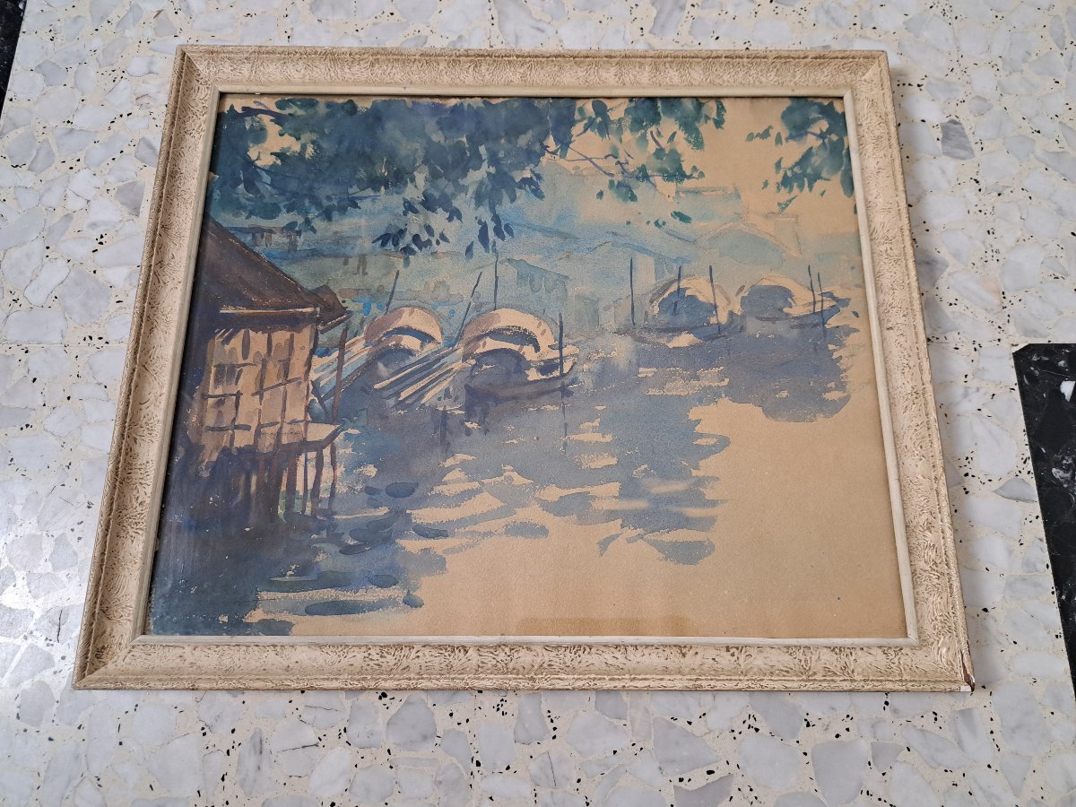 André Ragot , Paysage d'Indochine , Aquarelle ,  XX°. -photo-4