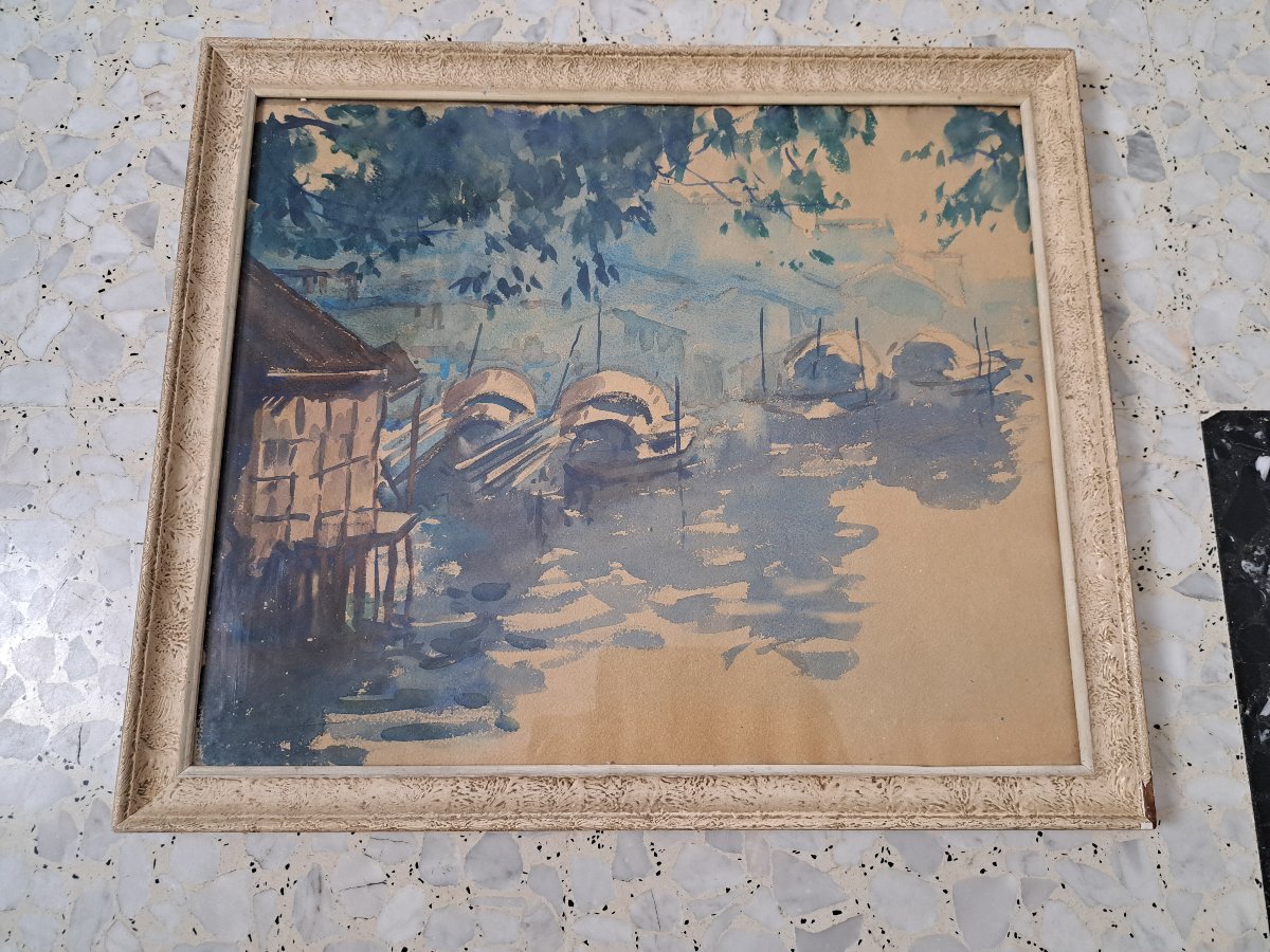 André Ragot , Paysage d'Indochine , Aquarelle ,  XX°. -photo-7
