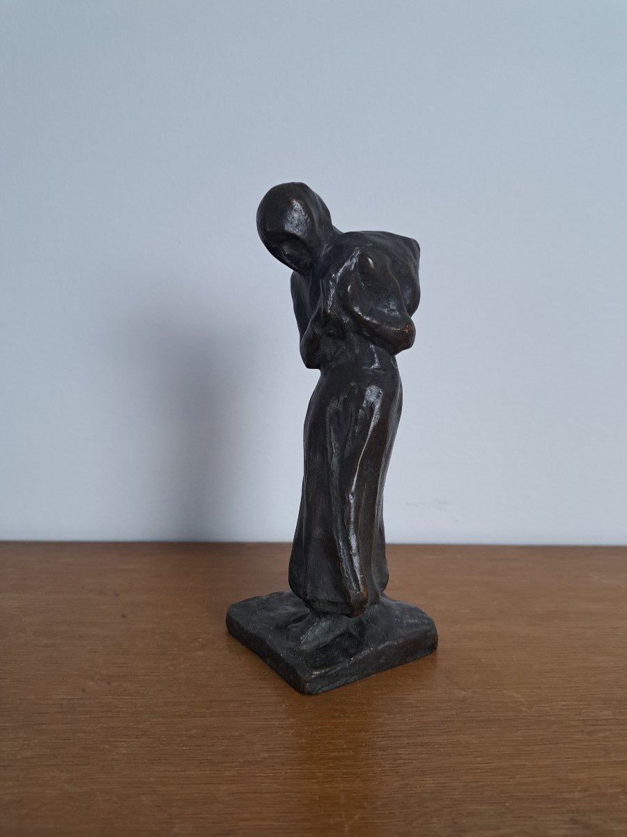 Achille Leys, *woman With A Bag*, Bronze, Early 20th Century. 