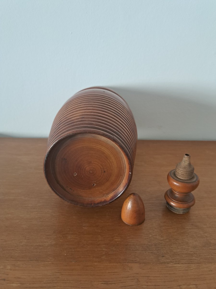 Boxwood Powder Flask, Hunting, 19th Century. -photo-3