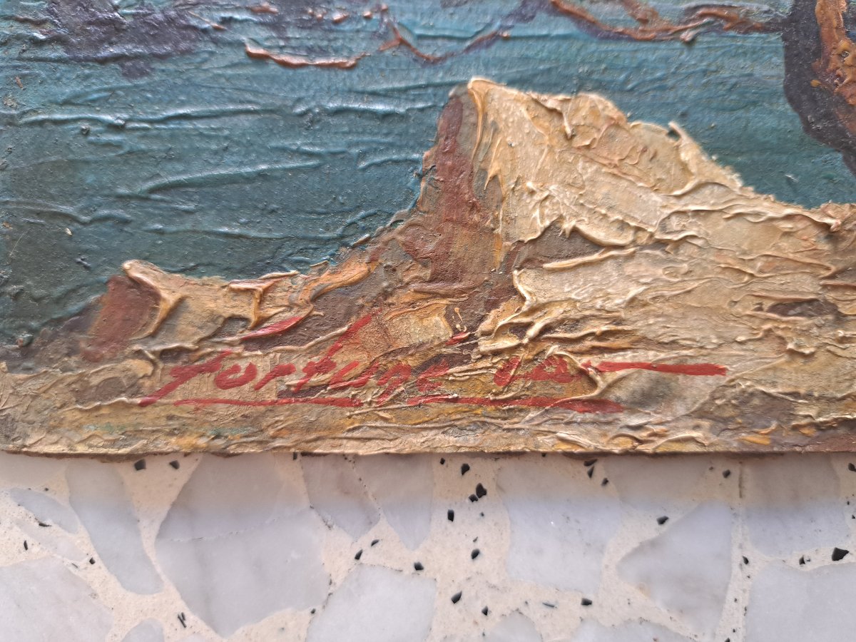 Fortuné Car, Seaside In Provence, Oil On Cardboard, 20th Century. -photo-3