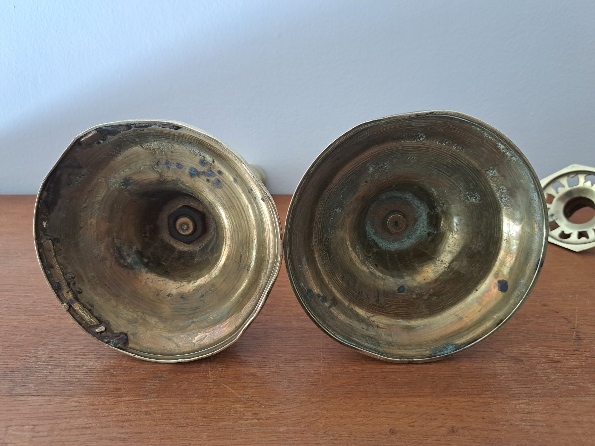 Paire de bougeoirs , Bronze doré , Louis XIV , Fin XVII°/Début XVIII°. -photo-4