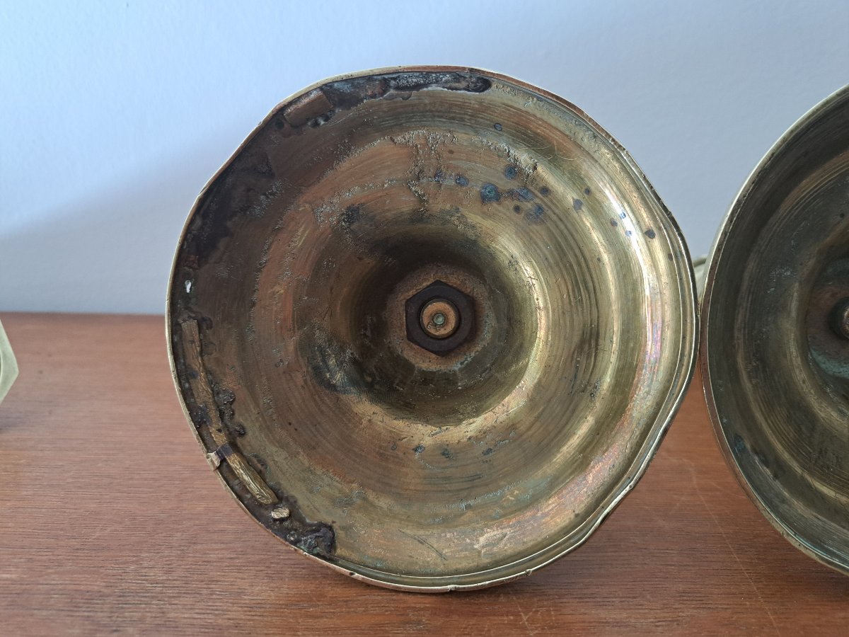 Paire de bougeoirs , Bronze doré , Louis XIV , Fin XVII°/Début XVIII°. -photo-5