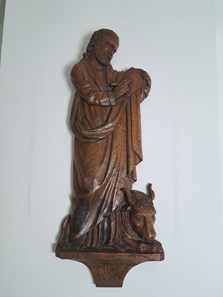 Saint Luc , Evangéliste , Sculpture d'applique en noyer , Fin XVII°/Début XVIII°.-photo-2