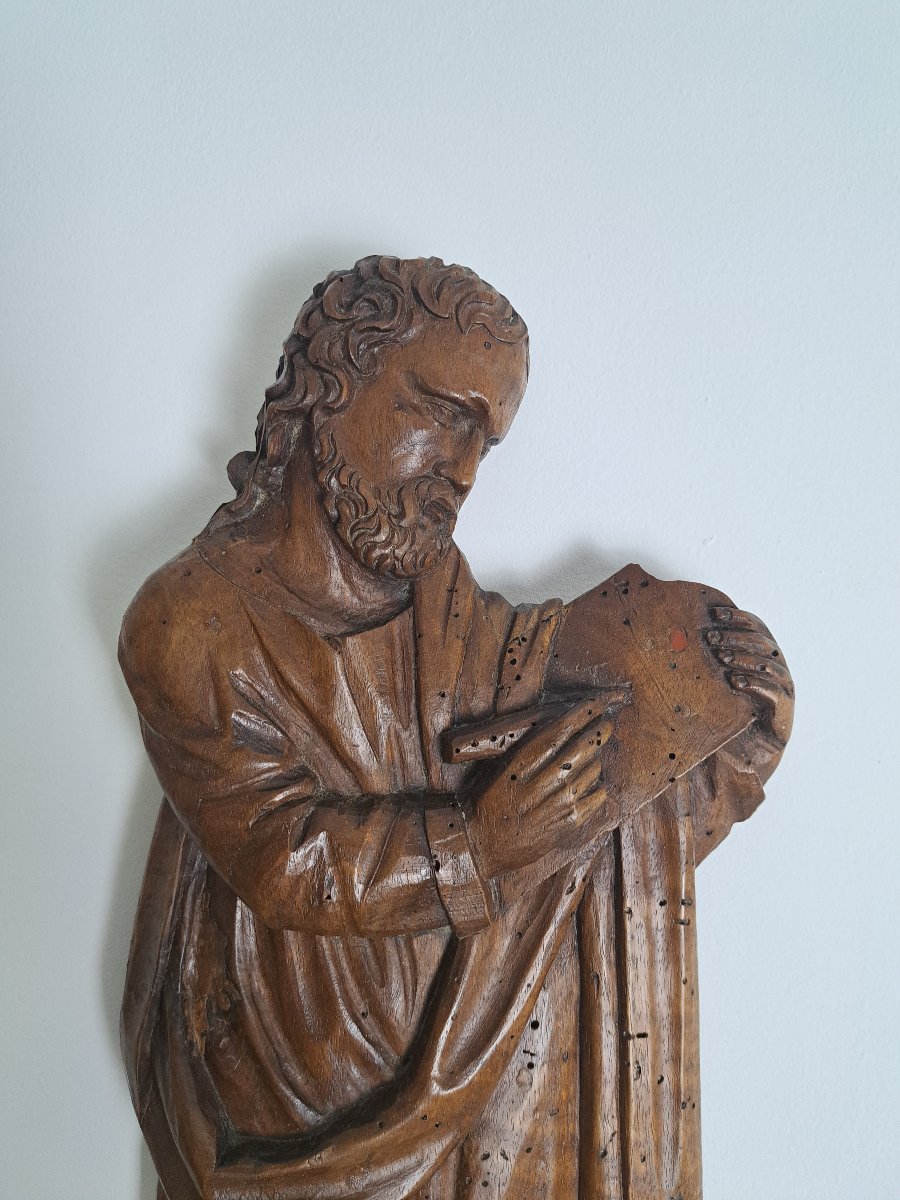 Saint Luc , Evangéliste , Sculpture d'applique en noyer , Fin XVII°/Début XVIII°.-photo-1
