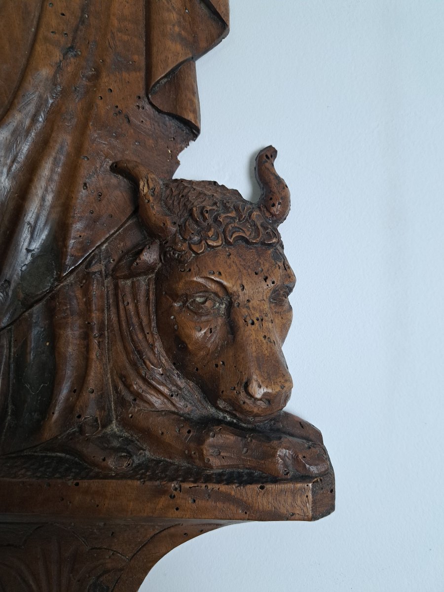 Saint Luc , Evangéliste , Sculpture d'applique en noyer , Fin XVII°/Début XVIII°.-photo-3